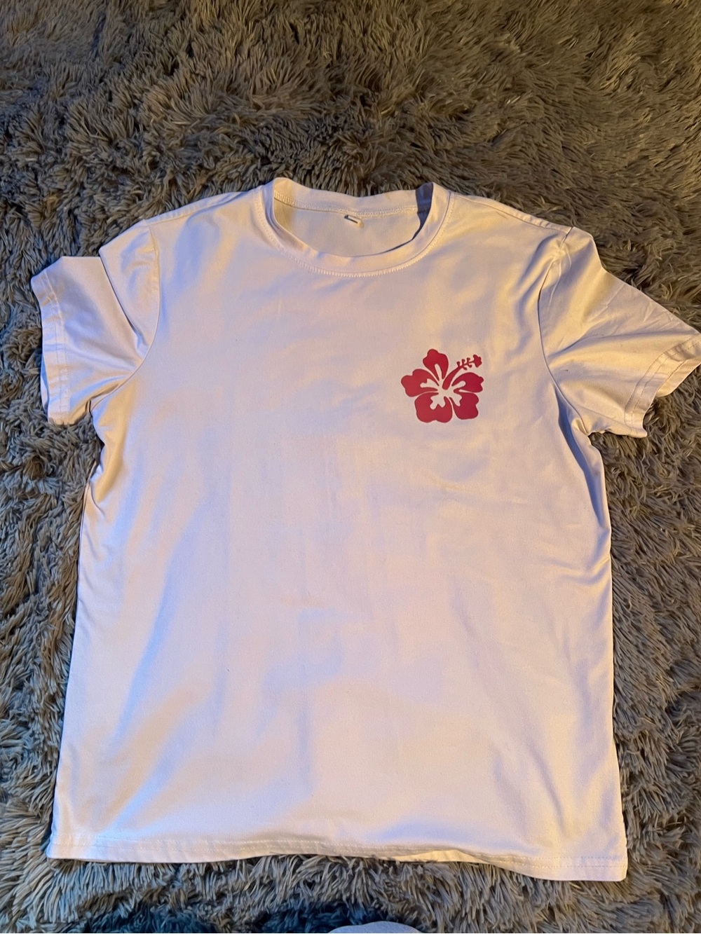 White Women’s T-Shirt with Pink Hibiscus Graphic
